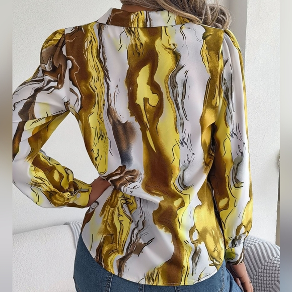 Marbleized Charm Button Up Blouse - Yellow - Picture 4 of 4